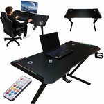 Ikonka Геймърско бюро с LED RGB осветление и поставки за аксесоари, 120x60см (KX2639)