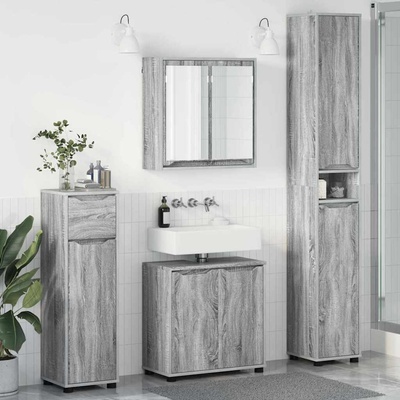 vidaXL Комплект мебели за баня с рафт 4 pcs Сив Сонома Инженерно дърво (3403846)