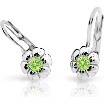 Danfil dětské náušnice kytičky C2151 z bílého zlata s kamínkem Peridot Green zapínání klapka