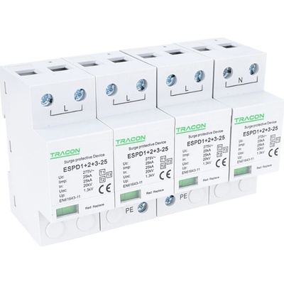 Tracon Zvodič prepätia AC typ T1+T2+T3 25kA 4P ESPD1+2+3-25-4P