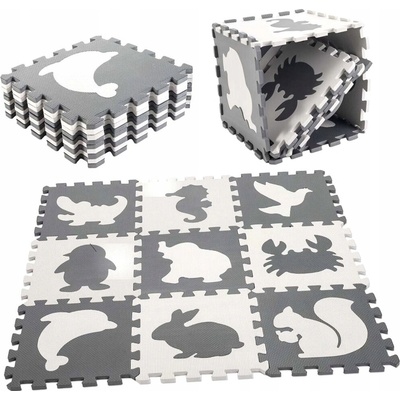 Ikonka Pěnová podložka na puzzle pro děti 9 ks černá-ecru – Zboží Dáma