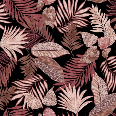 Strima Viscose/Sp Jersey Print, Leaves, Red