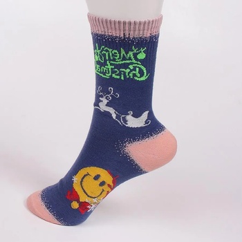 Image 1 of Дамски коледни чорапи в синьо с емотиконка