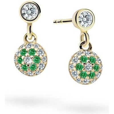 Danfil dětské náušnice C2150 ze žlutého zlata s kamínky Emerald Green zapínání balónek