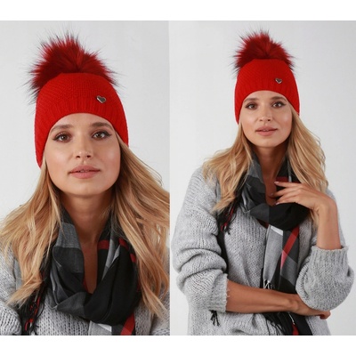 Fashionweek dámská zimní čepice s bambulí flísová podšívka ZIZI-V12 červená