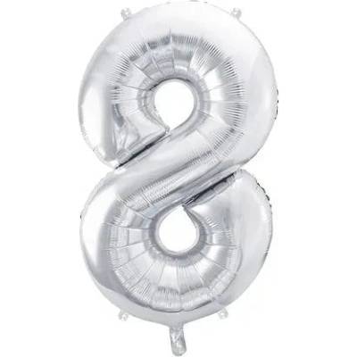 Party Deco Фолиев Балон Цифра, Сребро - 86см - 8 (fb1m-8-018)