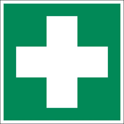 Značka Prvá pomoc, ISO 7010, plast, fotoluminiscenčná, 150 x 150 mm, BJ = 5 ks