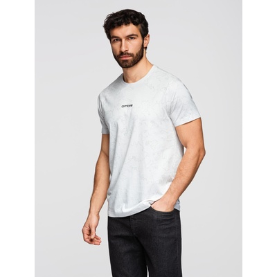 Ombre Clothing Мъжка памучна тениска с целиком печат и надпис "ombre" на гърди - бяла V2 OM-TSFP-0263 Ombre Clothing Ombre Clothing | Byal | МЪЖЕ | S