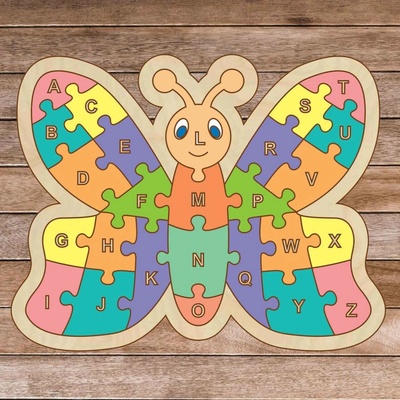 Sentop H009 Detské drevené puzzle - Abeceda motýľ A-ZET 26 dielikov 20 x 15 cm 4150-63807 H009