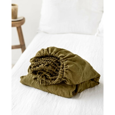 Magic Linen Ľanové prestieradlo Olivovo zelené 180x200x41