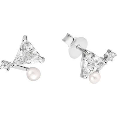 JwL Luxury Pearls jemné náušnice s pravou perlou a kryštály JL0586