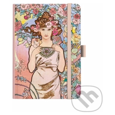 Notes A5 Premium Alfons Mucha 2027 linky Růžový