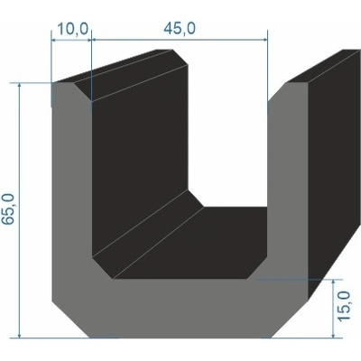 05354091 Pryžový profil tvaru "U", 65x65/45mm, 70°Sh, EPDM, -40°C/+100°C, černý