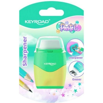 Strúhadlo KEYROAD Pastel color collection! plastové s dvomi otvormi a gumou, blister, mix farieb