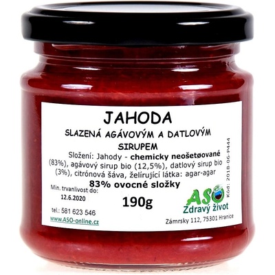 ASO Zdravý život jahoda slazená agávovým a datlovým sirupem Bio 190 g