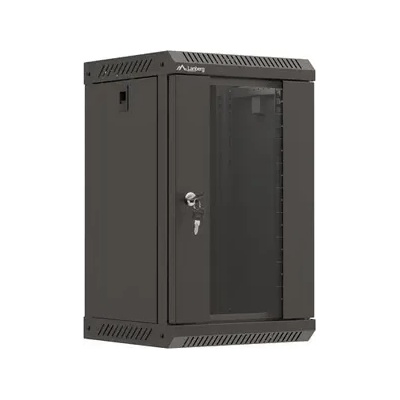 Lanberg Комуникационен шкаф, Lanberg rack cabinet 10" wall-mount 9U/300x300 (flat pack) with glass door black (WF11-3309-10B)