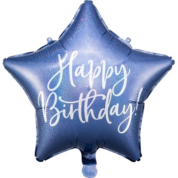 Image 1 of PartyDeco Балон от фолио звезда - Happy Birthday кралско синьо 40см