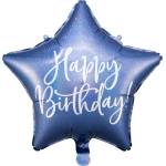 PartyDeco Балон от фолио звезда - Happy Birthday кралско синьо 40см