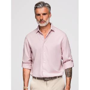 Ombre Clothing Мъжка риза от вискоза и лен, regular крой - пастелно розова V3 OM-SHCS-0190 Ombre Clothing Ombre Clothing | Mnogotsveten | МЪЖЕ | S