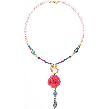 Image 1 of Dannyra Колие с естествена роза, мъниста клоазоне, перли и кристали Swarovski Pink Dream Dannyra Jewels