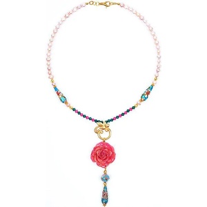 Dannyra Колие с естествена роза, мъниста клоазоне, перли и кристали Swarovski Pink Dream Dannyra Jewels