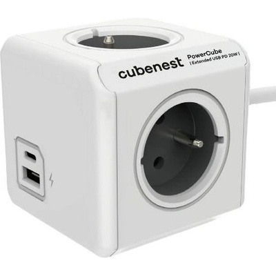 Cubenest PowerCube Extended USB PD 20W, USB, USB-C, 4x zásuvka, 1,5m PC420GY sivý/biely