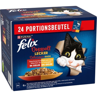 Felix Fantastic DUO hovězí a drůbeží, jehněčí a telecí, kuře a ledviny, krocan a játra 24 x 85 g
