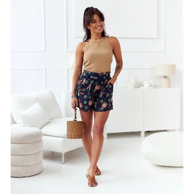Gemre Navy women's shorts with Mayana print krémová