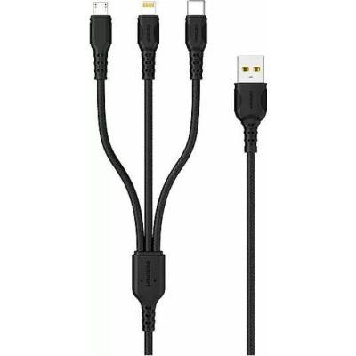 Denmen 29360 USB-A - USB-C + microUSB + Lightning 1m černý