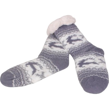 Сиви дамски пухкави коледни чорапи с елени