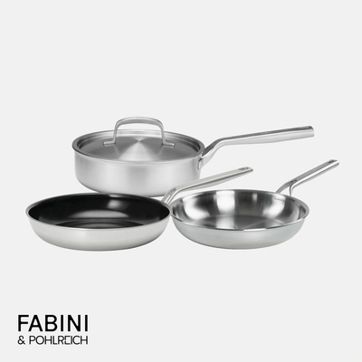 Sada pánví FABINI & Pohlreich, ø 24 cm + ø 26 cm, 4 díly - Nerezové beznýtové pánve z pětivrstvé nerezové oceli