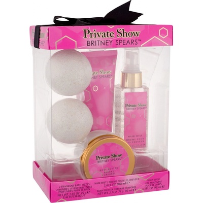 Britney Spears Private Show Woman vlasová hmla 100 ml + sprchový gél 98 ml + telové maslo 80 ml + 2 x šumivá tableta do kúpeľa darčeková sada