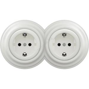 Reblig -Двойна ретро домашна розетка с рамка SCHUKO 230V бяла керамична (RG0008C)