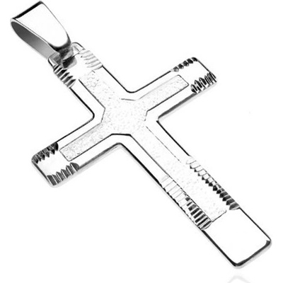 Šperky eshop Přívěsek ze stříbra 925 mohutný kříž se strukturou a zářezy U12.6