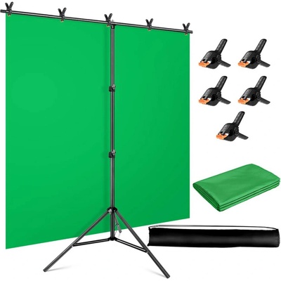 FILM-TECHNIKA Zelené plátno (green screen) + T-stativ + 5 svorek T Background Kit Materiál lze jednoduše vyžehlit (tkaná látka) – Zboží Živě