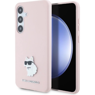 Karl Lagerfeld Silicone Samsung Galaxy S24 Plus Růžový Choupette kovový odznak KLHCS24MSMHCNPP