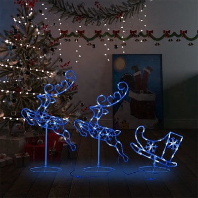 shumee Vianočná dekorácia so sobmi a saňami 160 LED 130 cm akryl