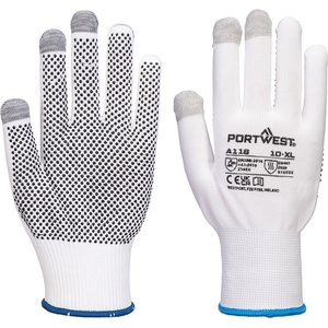 Portwest Ръкавици portwest a118 grip 13 pvc / Точкови, за сензорни екрани, 12 броя в опаковка - бели/сиви xs (a118w7rxs)