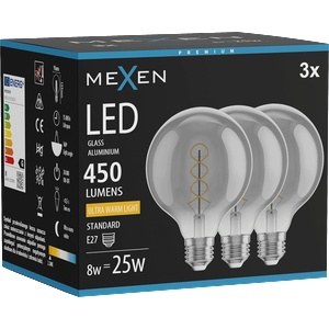 Mexen Vintis 3x LED нажежаема спирална крушка E27, G95, 8W, Топла - 2200K, 450 lm, димна (L167-E27-0822-70x03)