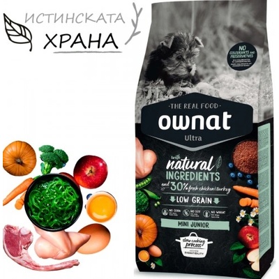 OWNAT Ultra Mini Junior - Натурална суха храна с пряснo пилешко и пуешко месо, за подрастващи кученца от малките породи - 1 кг, Испания - 109041