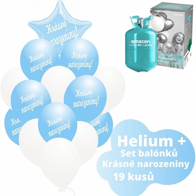 Balonky.cz Helium set světlemodré balónky KRÁSNÉ NAROZENINY