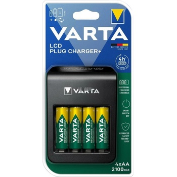 VARTA Зарядно у-во за батерии Varta LCD plug charger Plus, в комплект с 4 батерии АА, за до 4бр. батерии AA, AAA (VART18651)