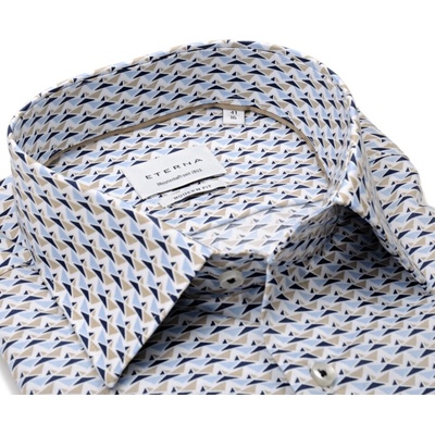 Eterna Modern Fit Twill košile s modro-béžovými trojúhelníčky extra prodloužený rukáv