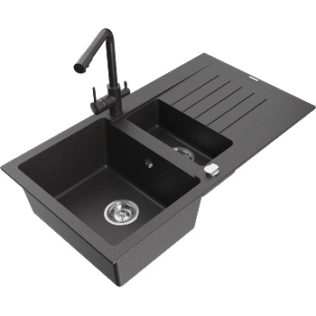 Mexen Matias гранитна мивка с 1, 5 камери със сушилня и кухненски смесител Duero, (6502-76-671600-76)