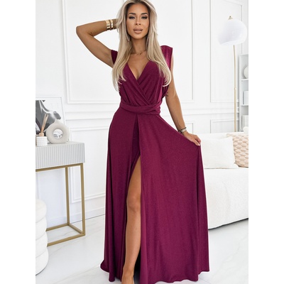 Numoco Елегантна дълга рокля с връзки по много начини - бордо с блясък Numoco numoco | Cherven | ЖЕНИ | ЕДИН РАЗМЕР