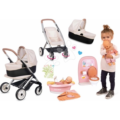 Smoby Set trojkombinácia Puschair Pink Maxi Cosi&Quinny so záchodom a vanička s funkčnou sprchou SM253121-9