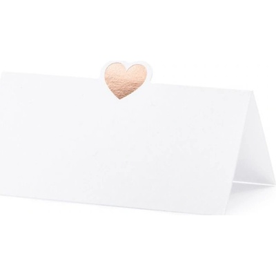 Jmenovky na stůl bílé s růžovo-zlatým srdíčkem 10x5 cm, 10 ks – Zboží Dáma