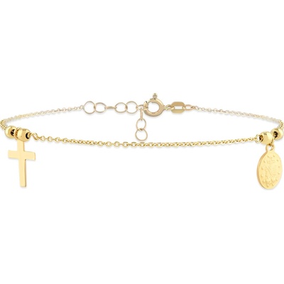 Lillian Vassago zlatý náramek s křížkem a madonkou růženec LLV22-GB058RZ