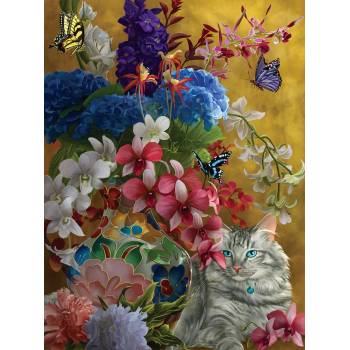 Image 1 of SunsOut - Puzzle Nene Thomas - Gilded Cats and Flowers - 1 000 piese