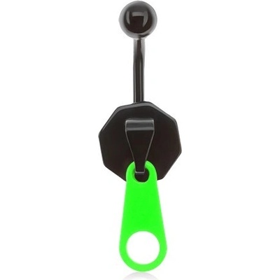 Šperky eshop ocelový piercing do bříška černozelený zip K3.7
